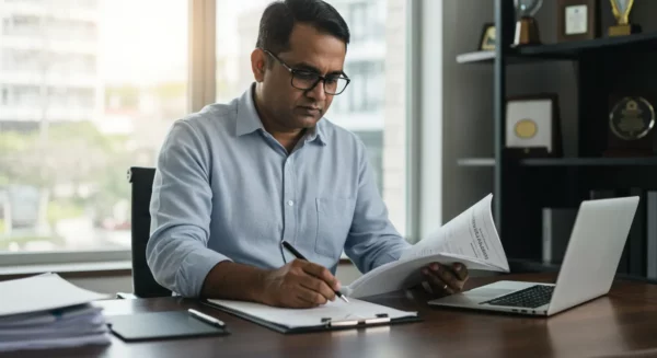 Finding the Right Professional Indemnity Insurance Broker in Brisbane 2 business owner reviewing liability insurance